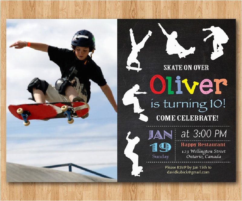 Skateboard Birthday Invitations Skateboard Birthday Invitation Boy Skating theme Party