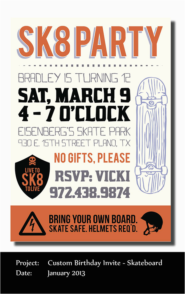 skateboard themed birthday party invite