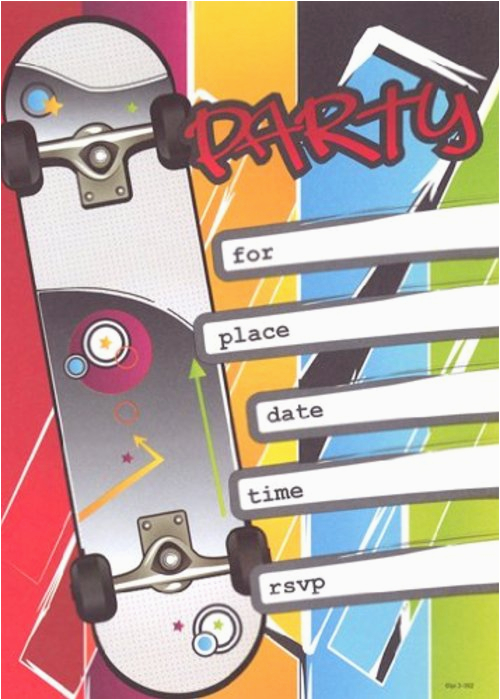 boys rad skateboard birthday invitations 8 pack
