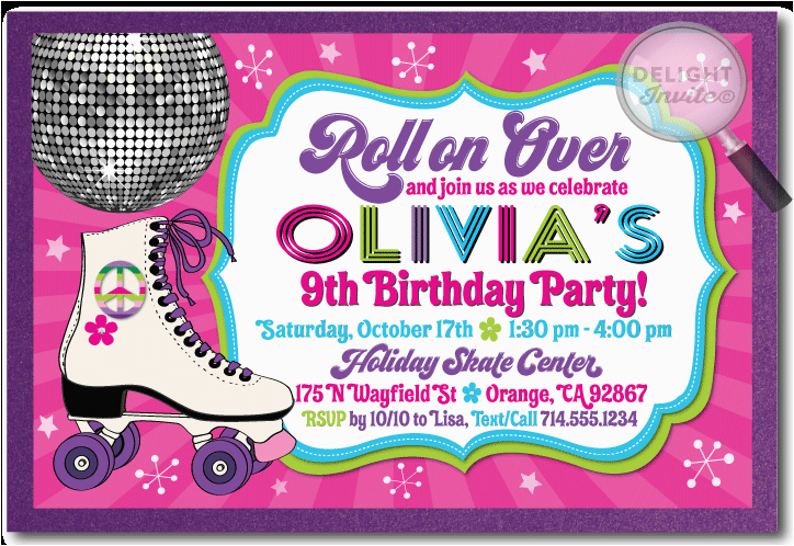80s retro rollerskate birthday party invitation p 3800