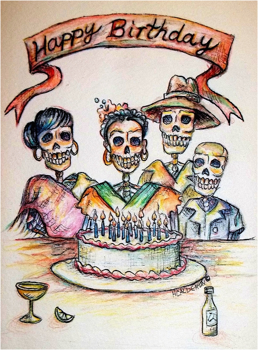 happy birthday woman skull heather calderon greeting card