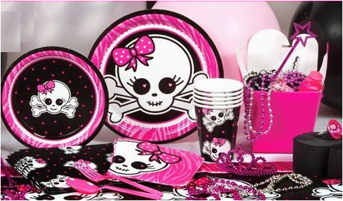 pink skull zebra party supplies