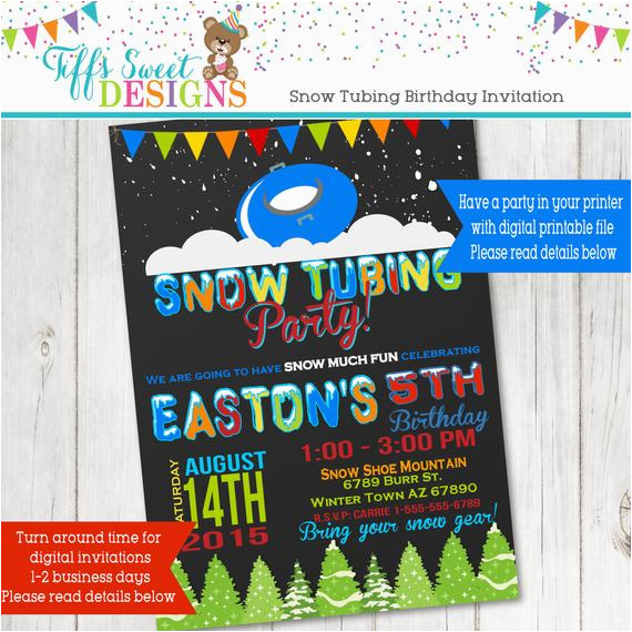 snow tubing birthday party invitation sledding 4