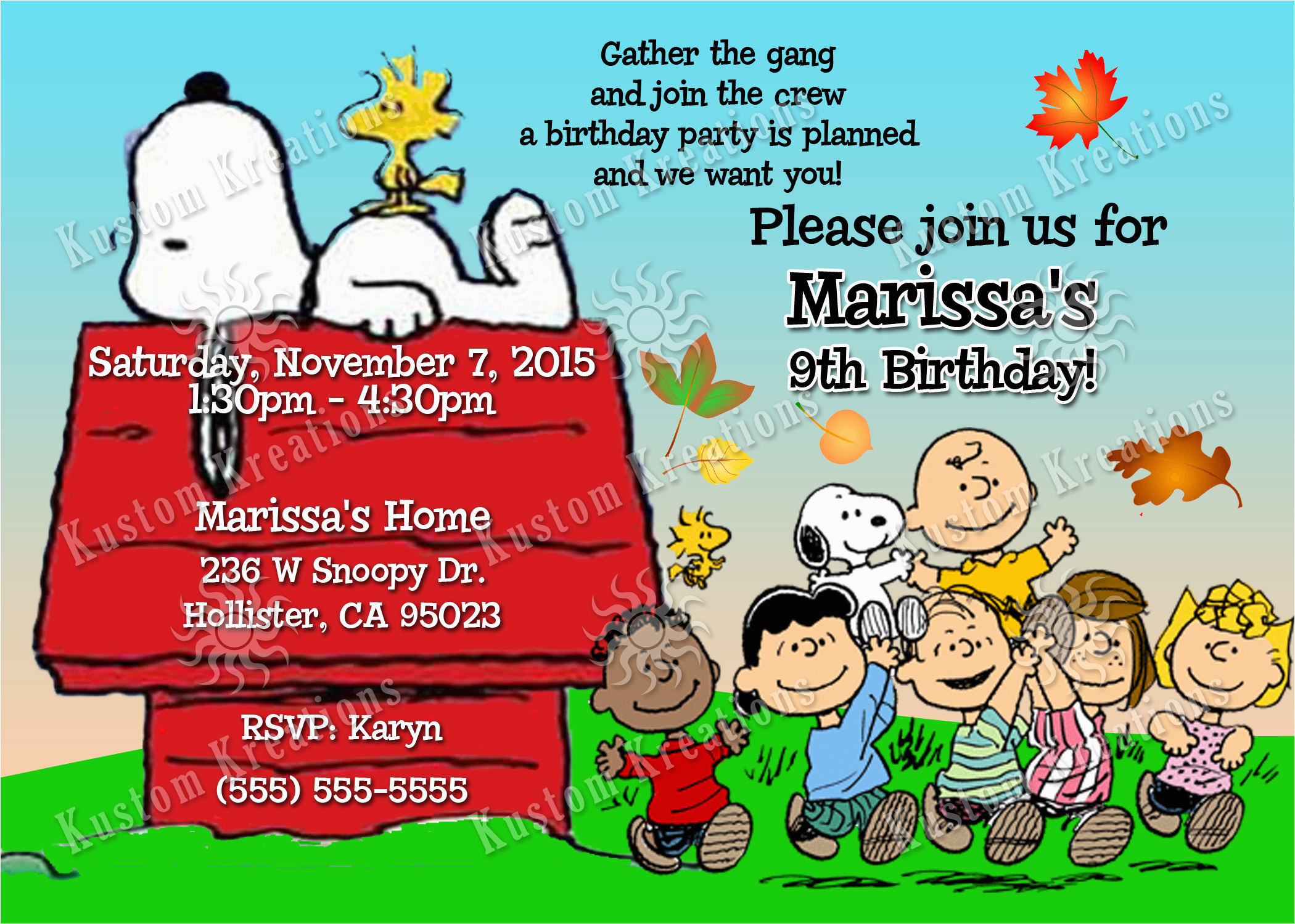 peanuts snoopy birthday invitations