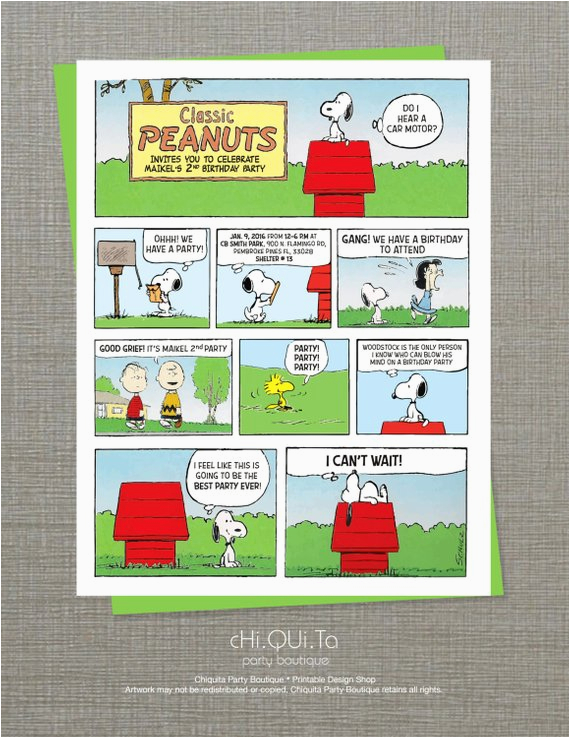 printable snoopy and friends invitation card pdf by