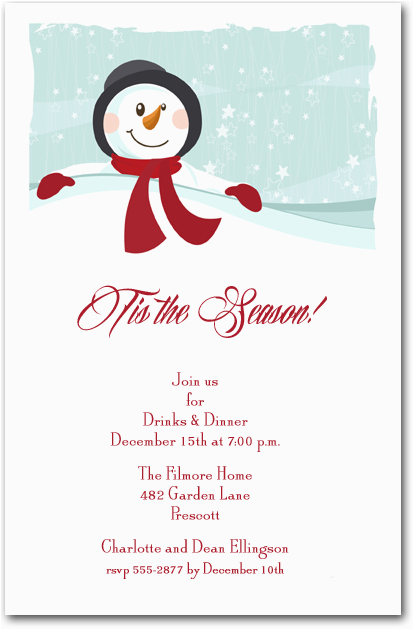 red scarf snowman party invitations