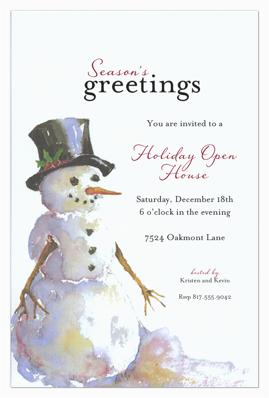 seasons greetings snowman holiday open house invitations