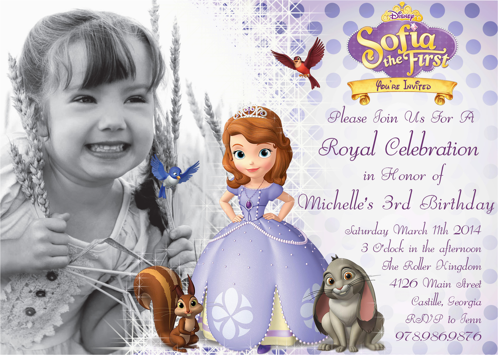 sofia the first birthday invitations