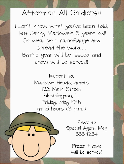 armymilitary soldier boy birthday party invitations