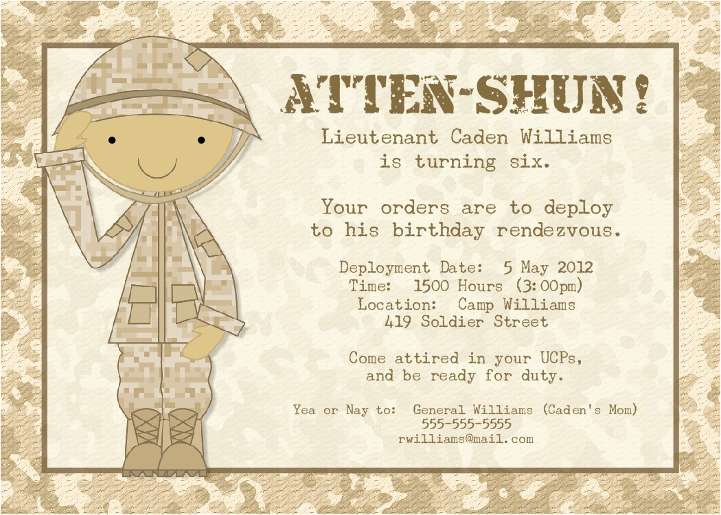soldier birthday party invitation