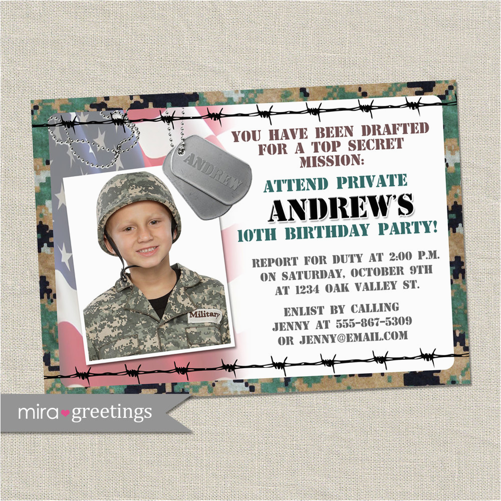 military birthday party invitation camo