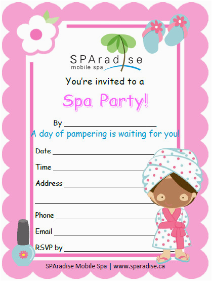 kids spa party invitations