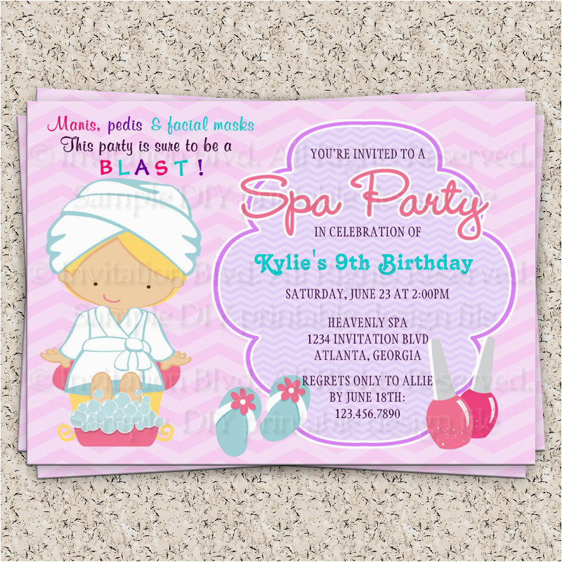 spa party invitations for girls