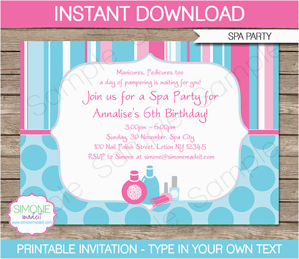 spa birthday party invitations decorations
