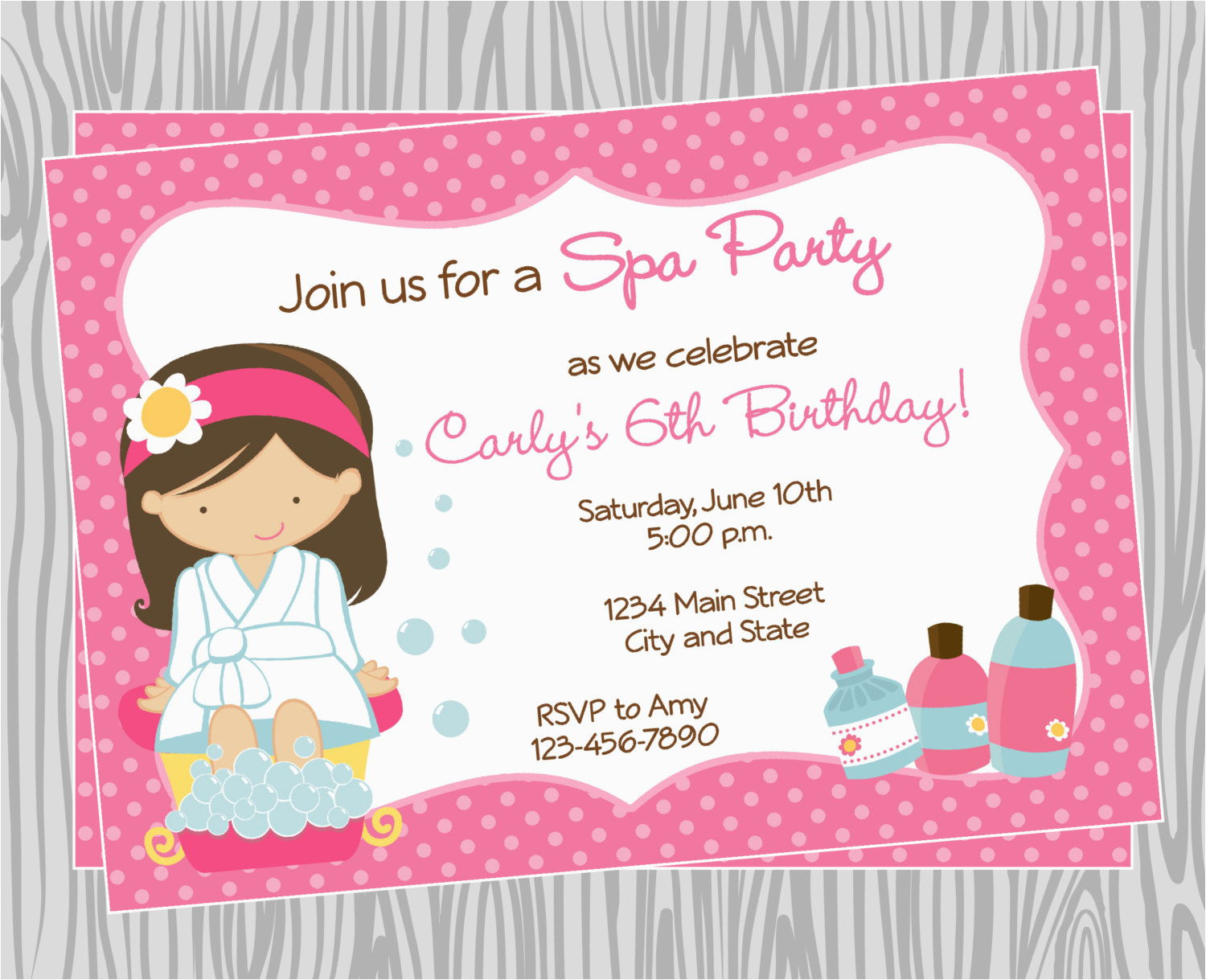 diy girl spa birthday party invitation 4 coordinating items