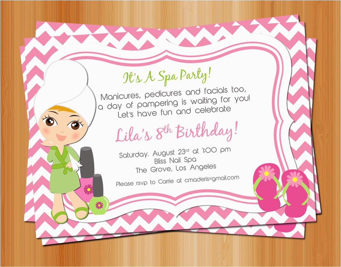 printable girl spa birthday party invitation manicure