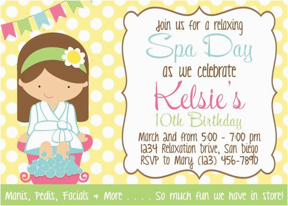 spa day invitation girl birthday party