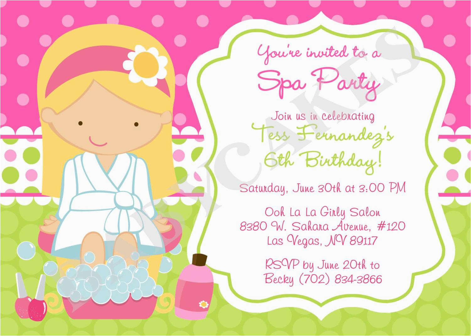 spa birthday party invitations