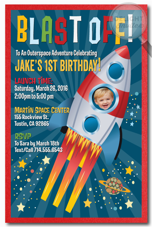 astronaut space rocket birthday invitation blast off into