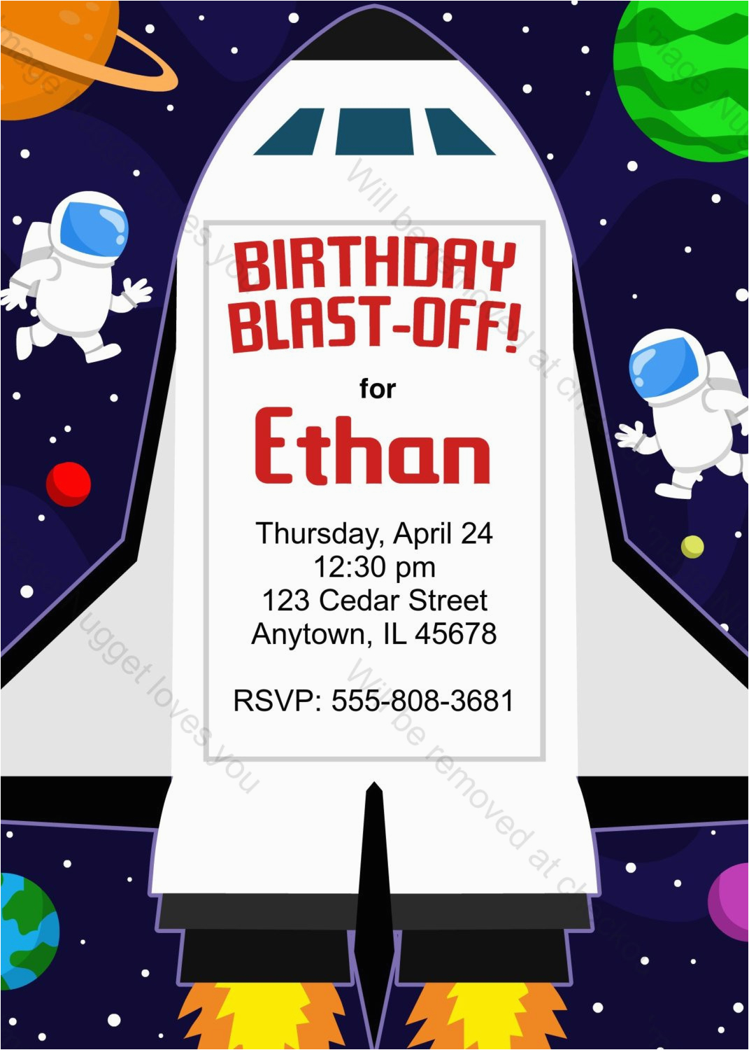 space shuttle birthday invitation printable design