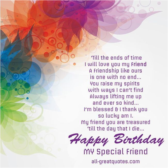 Special Friend Birthday Card Verses Happy Birthday To A Special Friend 