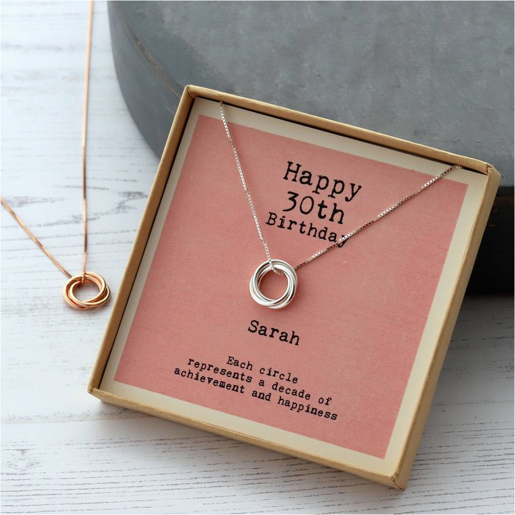 sterling silver happy 30th birthday necklace by attic
