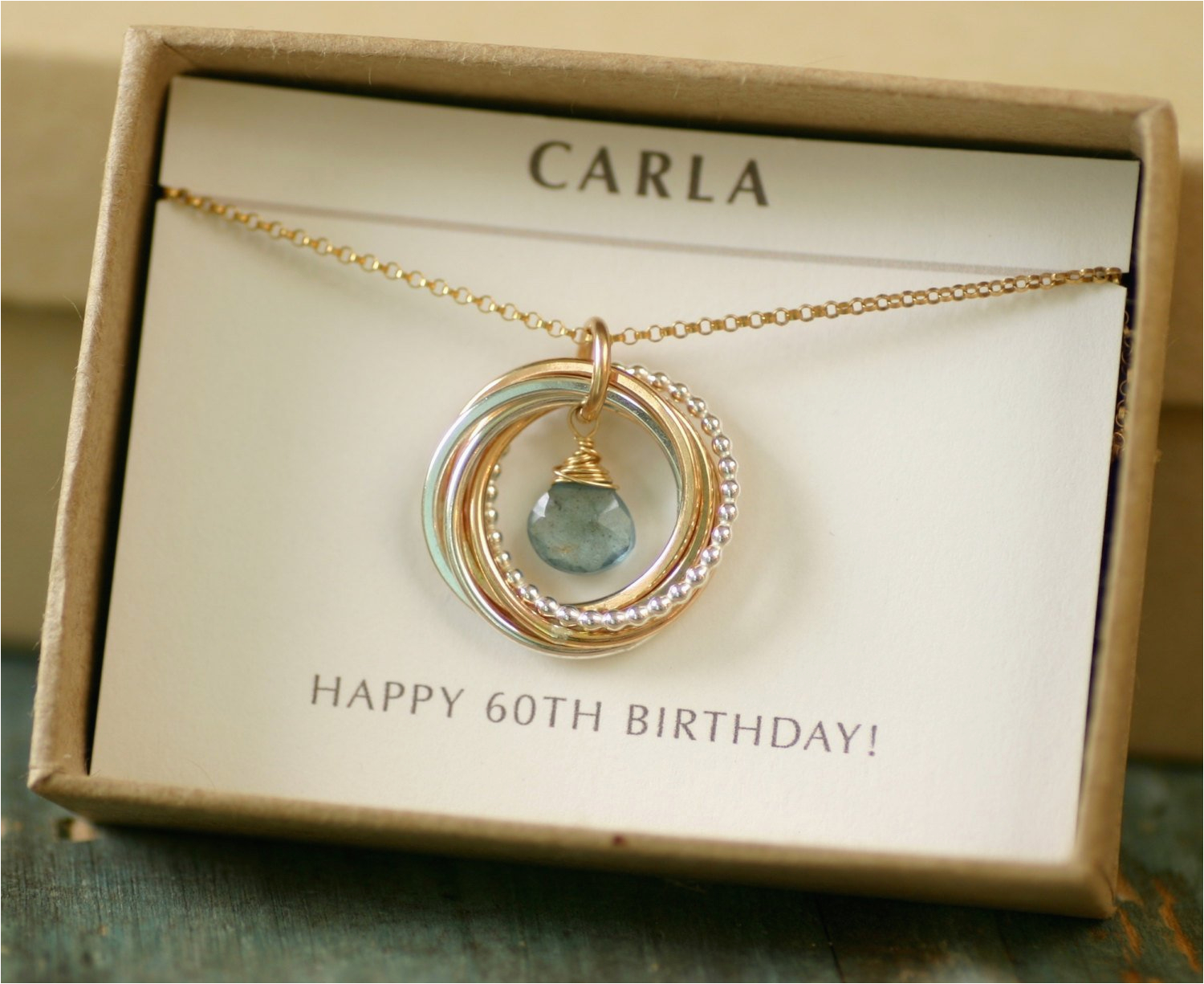 60th birthday gift for women aquamarine necklace for mom gift
