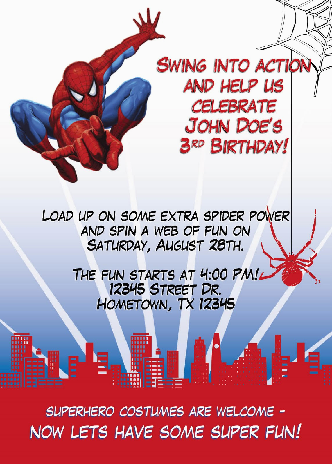 spiderman birthday party invitation