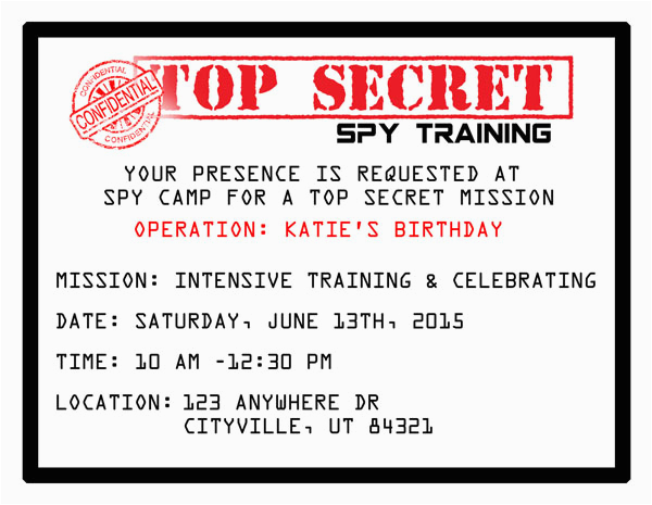 Spy Birthday Party Invitation Template Free Printable Spy Party Invitations Onecreativemommy Com