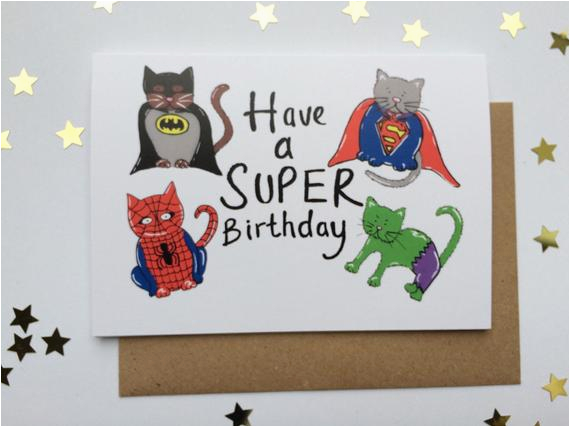 funny cat greeting card super hero cats happy birthday