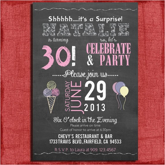 surprise 21st 30th 40th 50th chalkboard