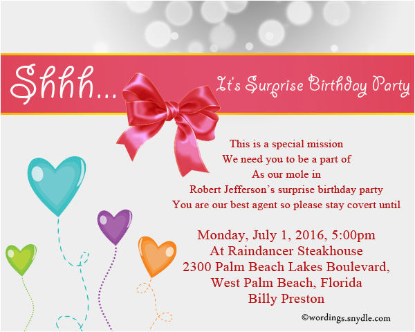 Surprise Birthday Invitation Message Surprise Birthday Party Invitation Wording Wordings And