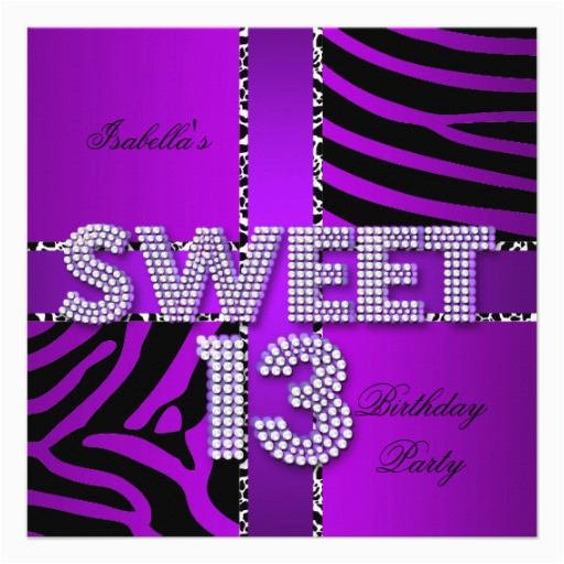 sweet 13 13th birthday zebra cow purple black invitation 161566045855333488