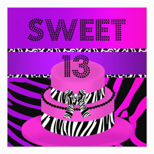 sweet 13 13th birthday zebra purple pink cake invitation 161825689026276907