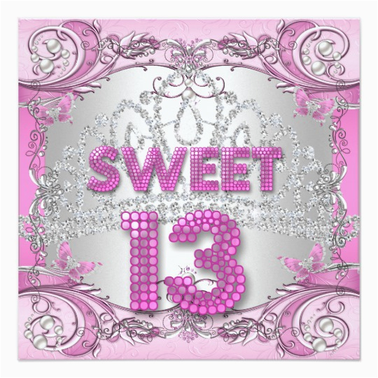 sweet 13 13th pink silver tiara birthday party 2 card 161619757681393746