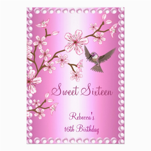 sweet 16 birthday asian pink pearl flowers bird 5x7 paper