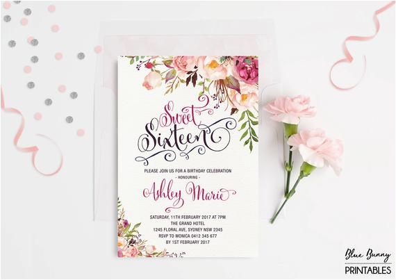 sweet sixteen invitation floral sweet 16 birthday party