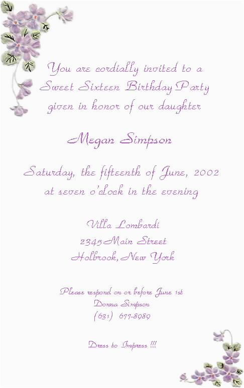 invitation wording sweet 16