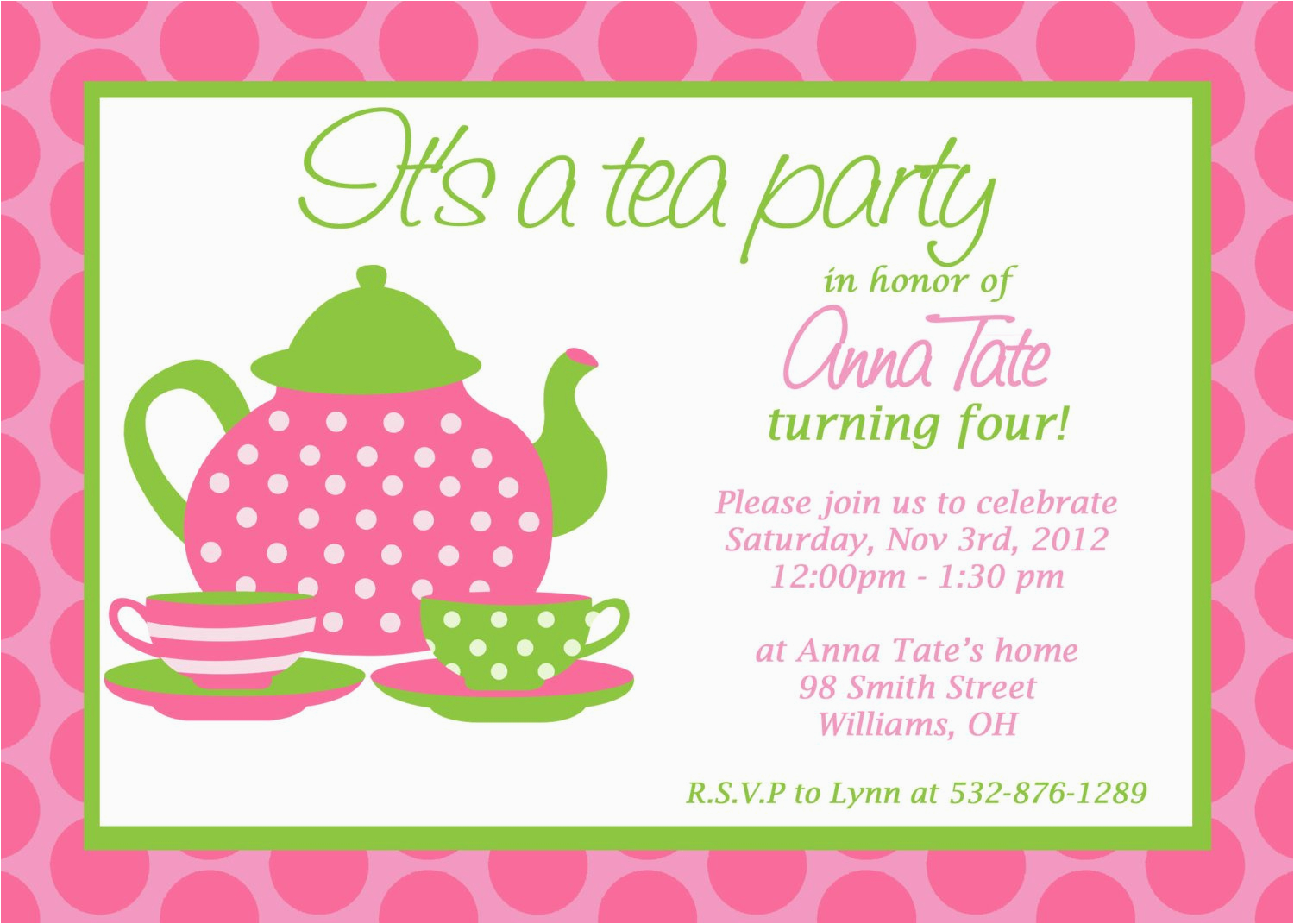 custom printable tea party invitation