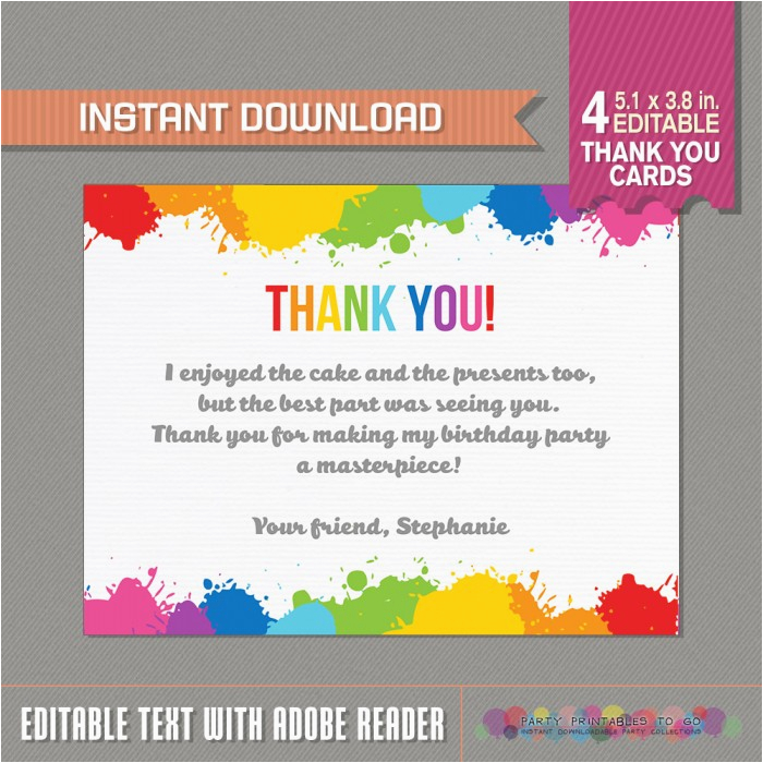 art party thank you cards