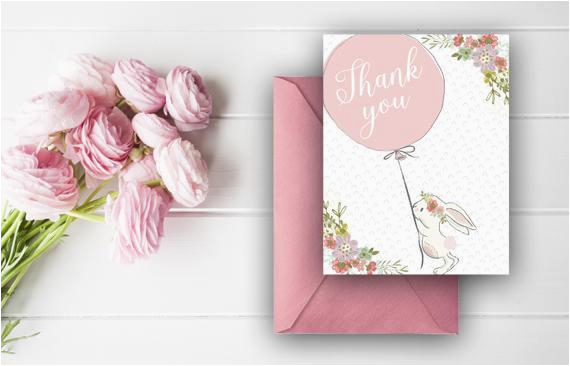 bunny thank you cards balloon thank you notes birthday