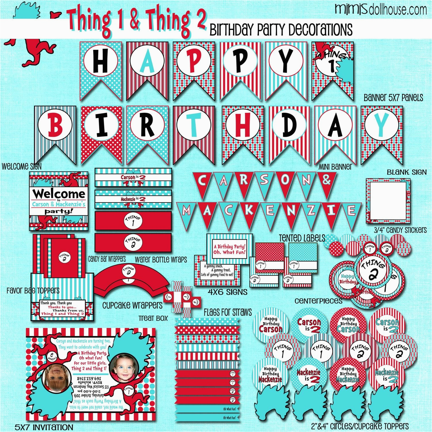 thing 1 and thing 2 party printable collection