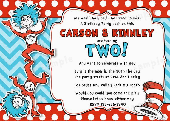 thing 1 and thing 2 birthday party invitations