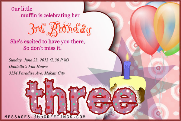 Third Birthday Invitation Wording 3rd Birthday Invitations 365greetings Com