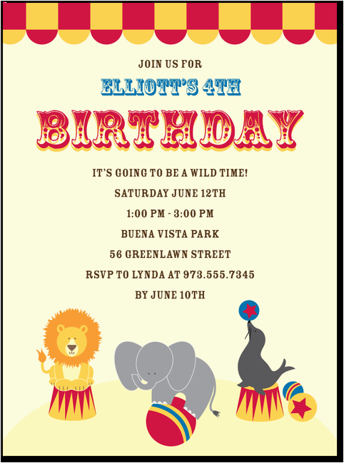 circus themed kids birthday invitation for tiny prints