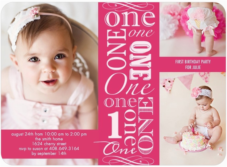 girl first birthday photo invites pink tiny prints