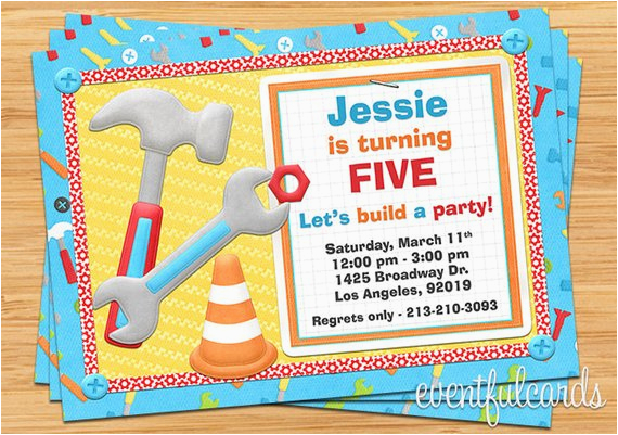 tools construction birthday party invitation digital