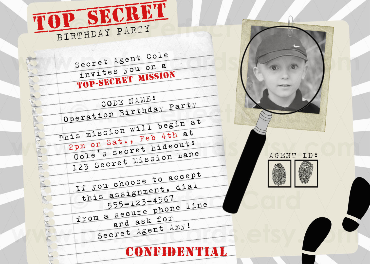 top secret spy birthday party invitation