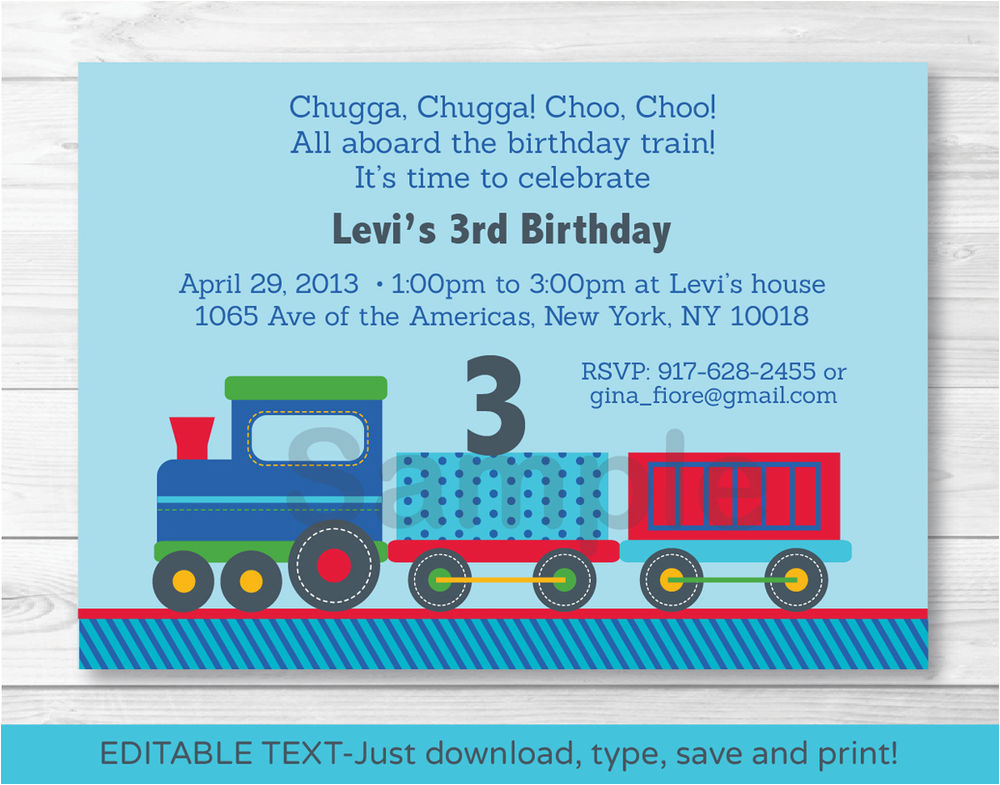 choo choo train all aboard printable birthday invitation