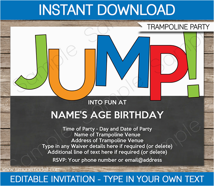 trampoline party invitations birthday